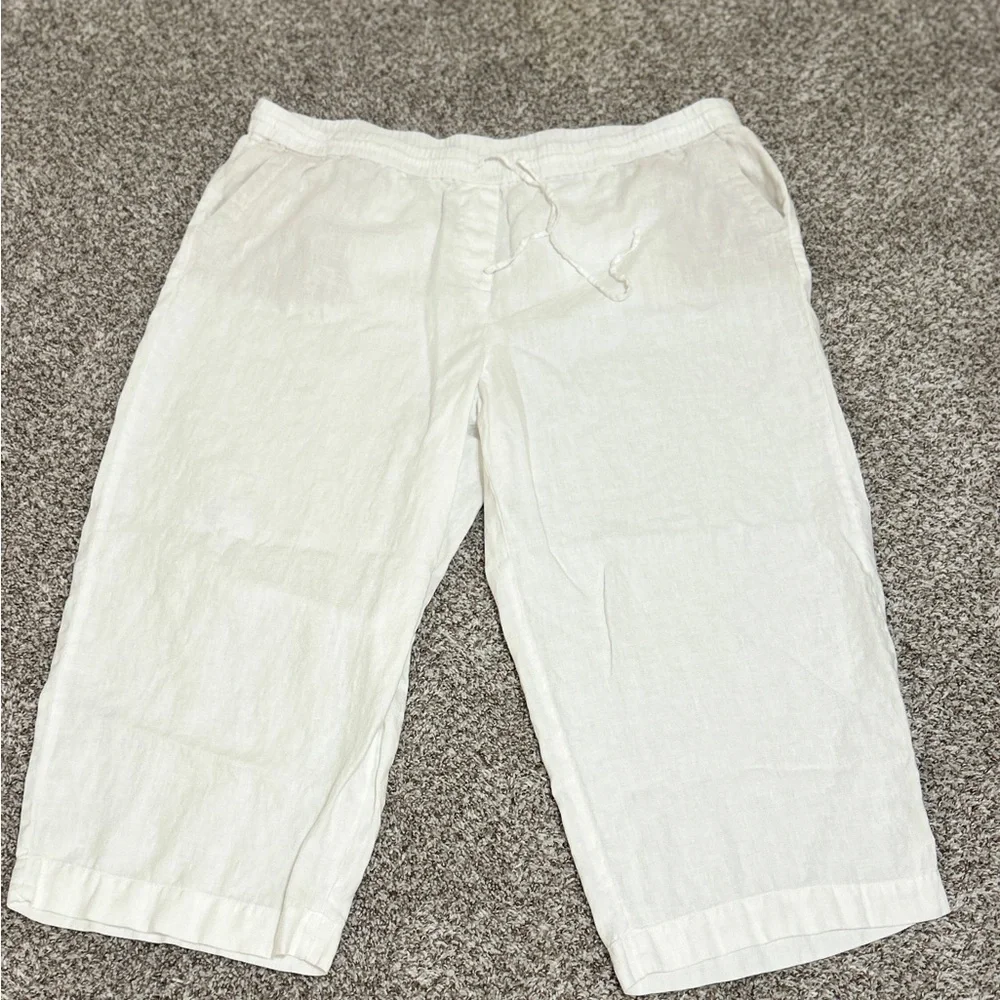 Talbots Womens Linen Pull On Pants Drawstring Plus Size 22 W White Wide Leg Crop - Picture 2 of 10